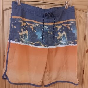 George Blue and Orange Lined  Board Shorts S M (32-34)